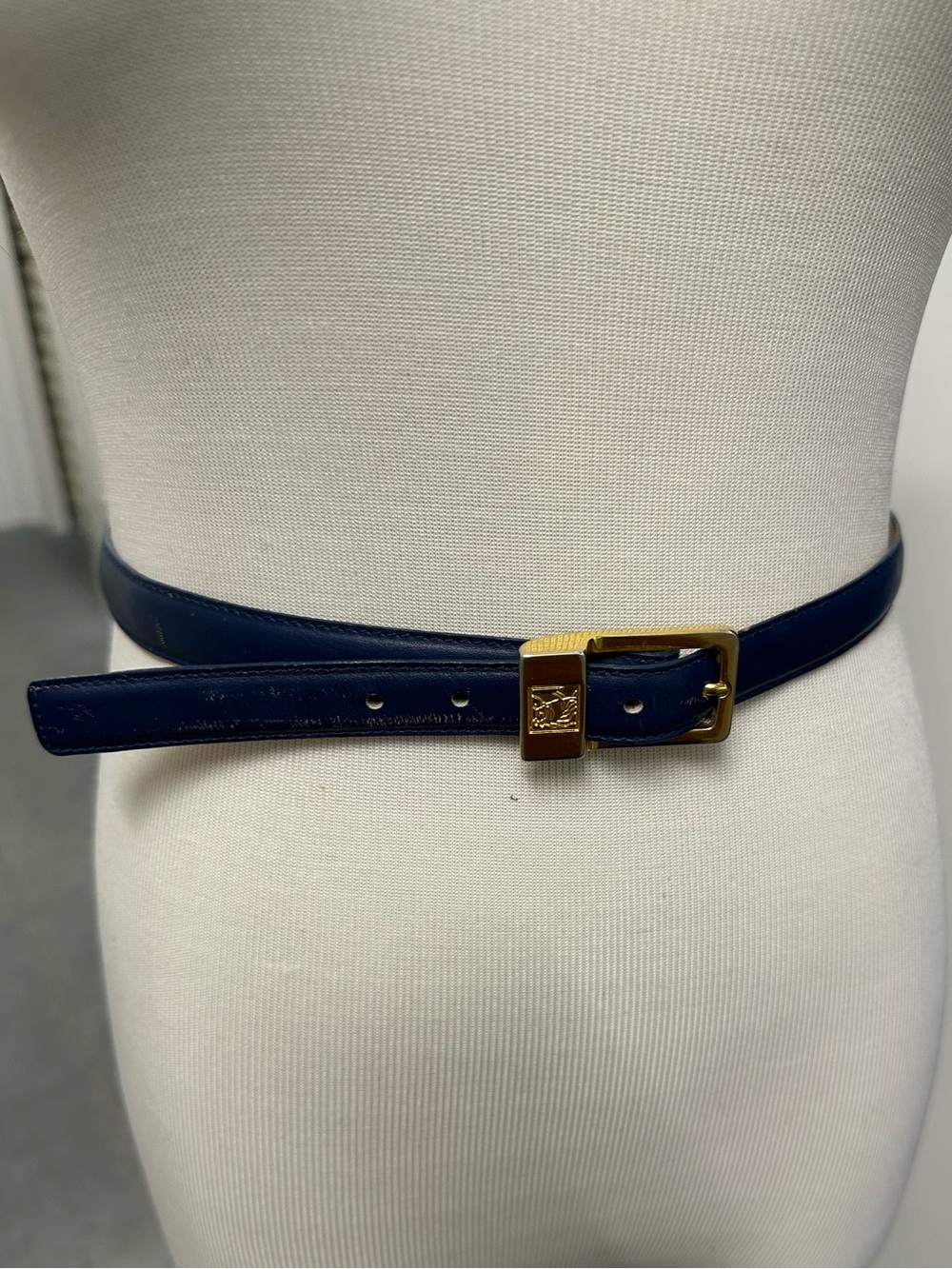 Beacon Hill Navy Leather Belt with Gold Buckle